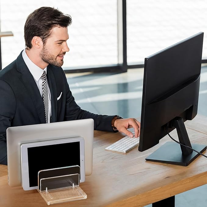 Chunful Adjustable Vertical Laptop Stand for Desk, Acrylic 4 Slot Laptop Holder Desktop, Invisible Desktop Notebook Dock for Notebook Computer, All Gaming Laptops up to 17''