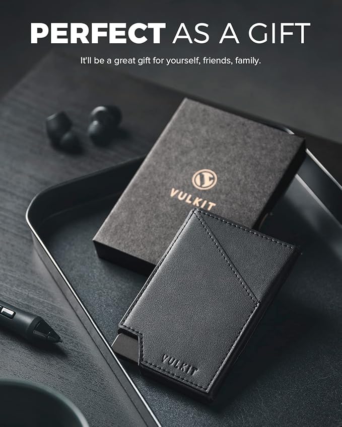 VULKIT Pop up Card Wallet RFID Blocking Slim Aluminum Metal Bank Card Holder Case with Business Money Pocket for Credit Cards Notes and Coins (Black)