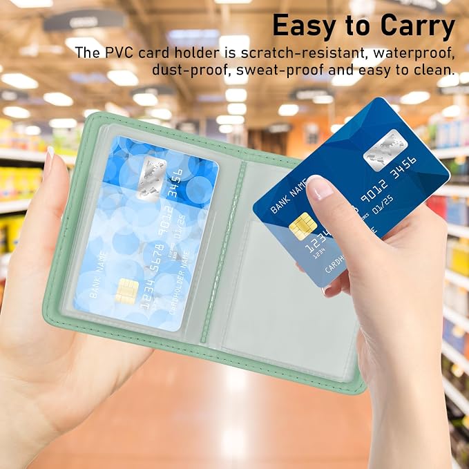 Credit Card Holder with 40 Suitable Slot, ID Card Case PU Leather Wallet for Women Men Business Organiser Pocket (Macaron Green)