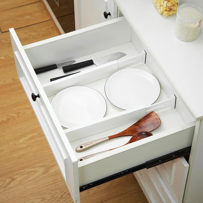 Wesiti 12 Pieces White Bamboo Drawer Dividers Expandable Organization Separators Adjustable Drawer Dividers Dresser Organizer for Kitchen Bedroom(13''-17'')