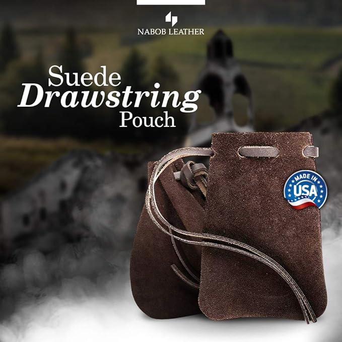 Nabob Leather Leather Drawstring Pouch, Coin Bag, Medicine Tobacco Pouch Medieval Reenactment Made in U.S.A Size 3.75" x 2.75"
