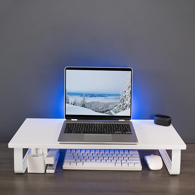 VIVO 24 inch Monitor Stand, Wood & Steel Desktop Riser, Screen, Keyboard, Laptop, Small TV Ergonomic Desk and Tabletop Organizer, White, STAND-V000D-W