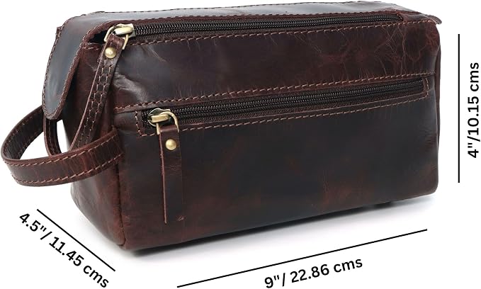 Toiletry Bag | Leather Dopp Kit for Men & Women – Water-Resistant, Durable & Stylish – Travel Organizer with Multiple Compartments | Grooming Essentials, Shaving & Makeup Pouch (Brown)