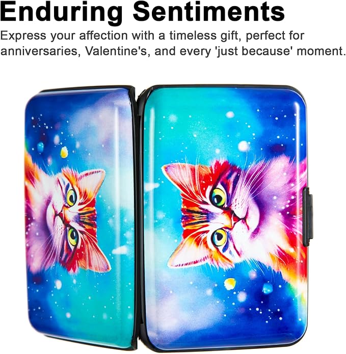 Credit Card Holder for Women Men RFID Blocking Wallet Small Business Metal Slim Mini Aluminum Hard Case (Orange Cat)