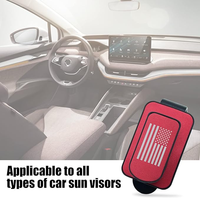 Sunglass Holder for Car Visor, Multi-Function Ticket Card Clip Upgrade Metal Flag Personality Modeling for Car SUV Truck, American Flag Ticket Card Glasses Clip(Black/Red)