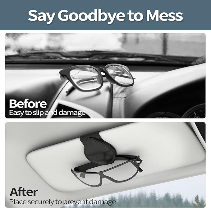 MoKo Sunglass Holder for Car, Leather Magnetic Sunglasses Holder for Car Sun Visor,Ticket Card Clip Sunglasses Mount Accessories for All Car Models, 2 Pack Black