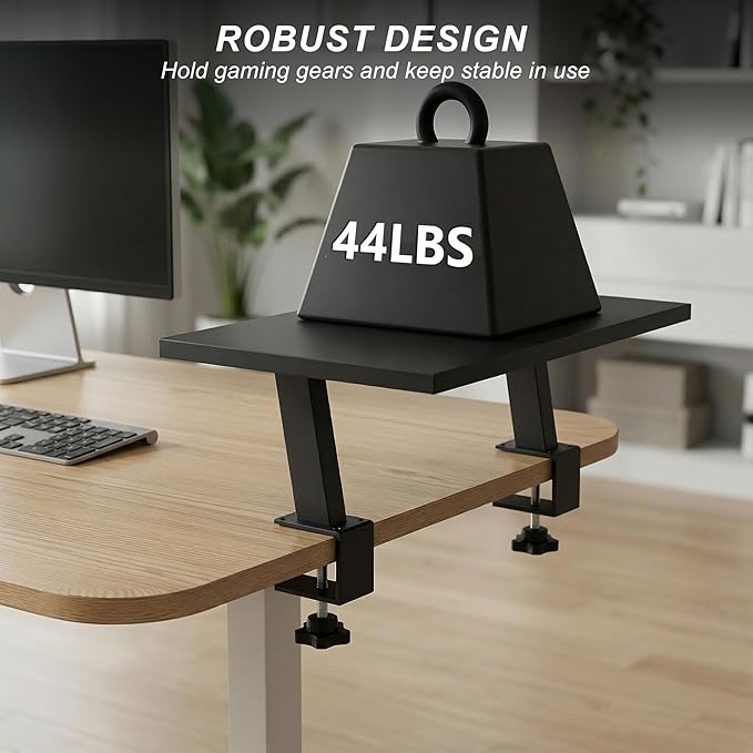 15-Inch Desktop Clamp-on Shelf & Monitor Riser, 2-in-1 Reversible Design ??Fits Either Side of Desk, C-Clamp for Stability, Holds 44 lbs, for Gaming PC, Console & Office Setup