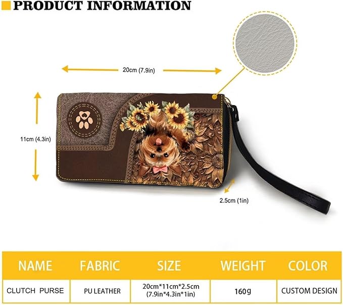 Bulopur Sunflower Yorkshire Wallet for Women RFID Blocking Leather Large Capacity Card Holder Ladies Phone Clutch Travel Long Purse Wristlet Christmas Gifts for Dog Lovers
