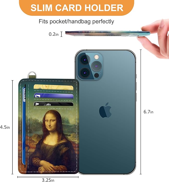 SEAVILIA Credit Card Holder for Women, Mona Lisas Smile RFID Wallet Women, Slim Minimalist Front Pocket Card Holder, Cute Thin Travel RFID Blocking Card Case, Small Wallets Woman Gifts Girls