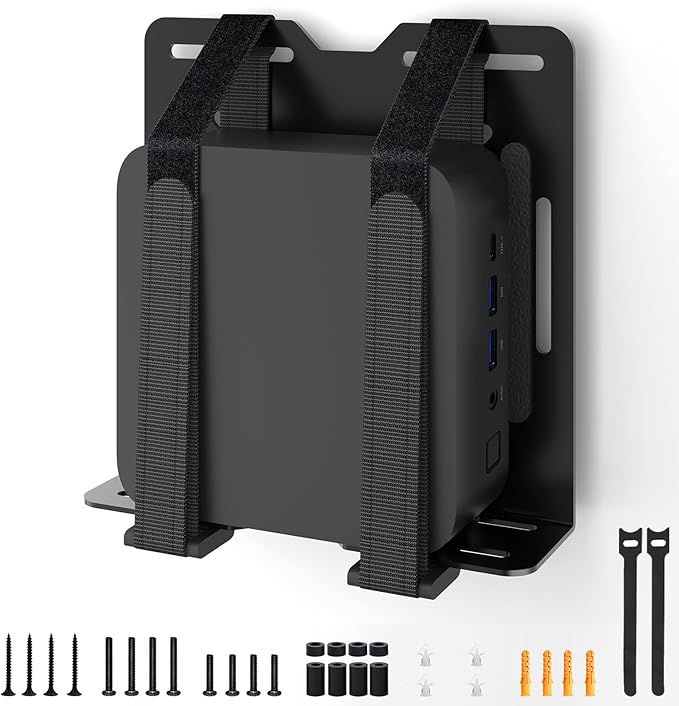 Universal Mini PC Mount for KAMRUI Mini PC, Wall and VESA Mount for KAMRUI GK2, GK3PLUS/PRO, AK1PLUS/PRO, AK2PLUS, E1Essenx E1, E2Essenx E2, E3B, H1, AM02PRO, AM06PRO with Adjustable Strap and Screws