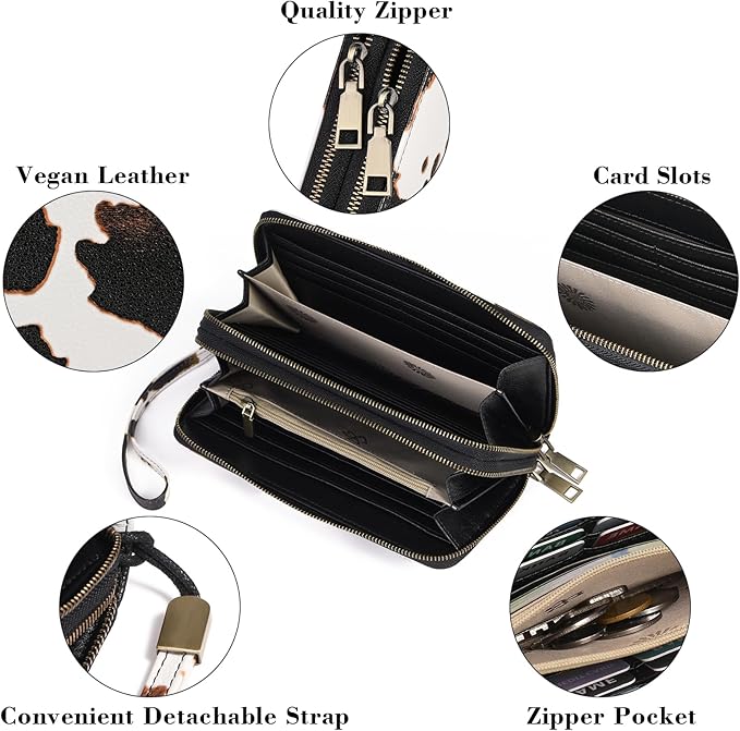 GAEKEAO Wallet for Women Clutch RFID Blocking Wristlet Leather Purse Large Capacity Credit Card Holder with Grip Hand Strap