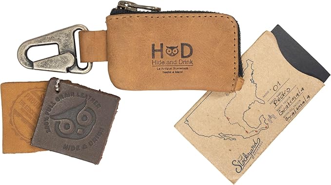 Hide & Drink, Rustic Leather Car Key Holder, Headphone & Charging Cables, Memory Cards, Handmade :: Single Malt Mahogany
