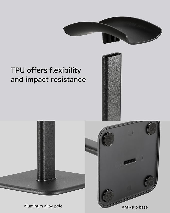 Headset Stand - Headphone Holder for Desk with Aluminum Hanger Compatible with All Over-Ear On-Ear Computer Xbox One PS5 PS4 PC Game Telephone Headsets (Black)