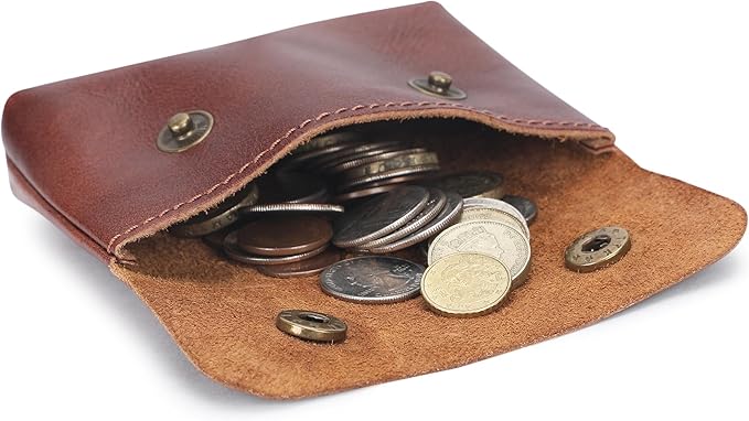 Leather Double Coin Pouch Premium Cash & Card Holder Compact Cable Organizer Travel Makeup Bag, Handmade Artisan Craft Vintage Leather Accessories Multipurpose Wallet & Organizer (Wine)