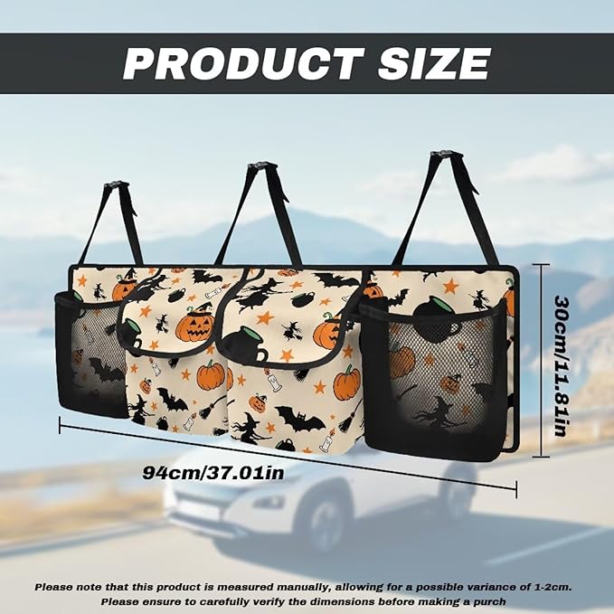 Hanging Trunk Organizer Cartoon Halloween Car Back Seat Storage with 4 Large Pockets Foldable Automotive Interior Accessories for Sedans MPV SUV Jeep Trucks Van