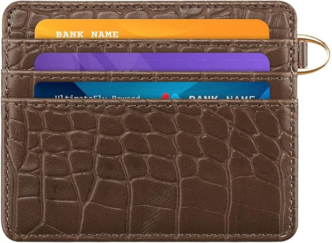 Slim Credit Card Holder Crocodile Wallet Women Thin Alligator Wallets RFID Blocking Minimalist Lightweight Small Cute Cards Holders with ID Window, Coffee