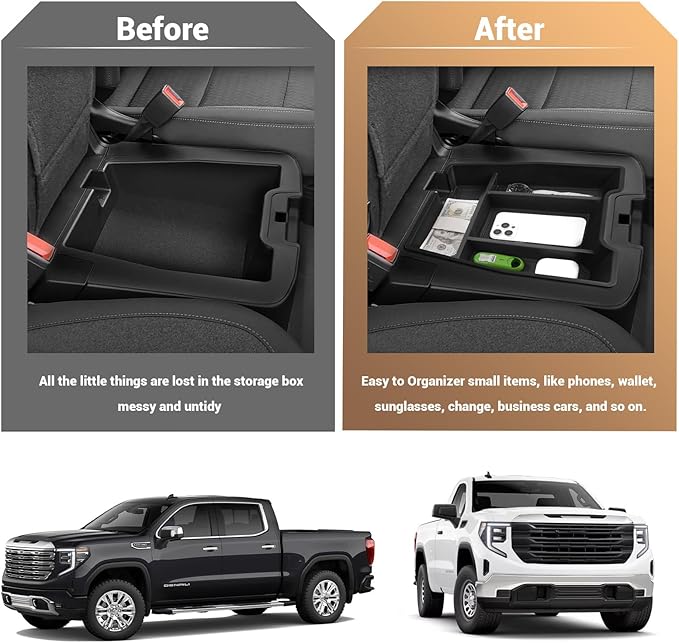 YEE PIN 2026 GMC Sierra Fold Down Center Console Organizer Tray for 2019-2025 2026 GMC Sierra 1500/2020-2025 2026 GMC Sierra 2500HD 3500HDAccessories, 40/20/40 Split Bench Seat ONLY (2 Pack)