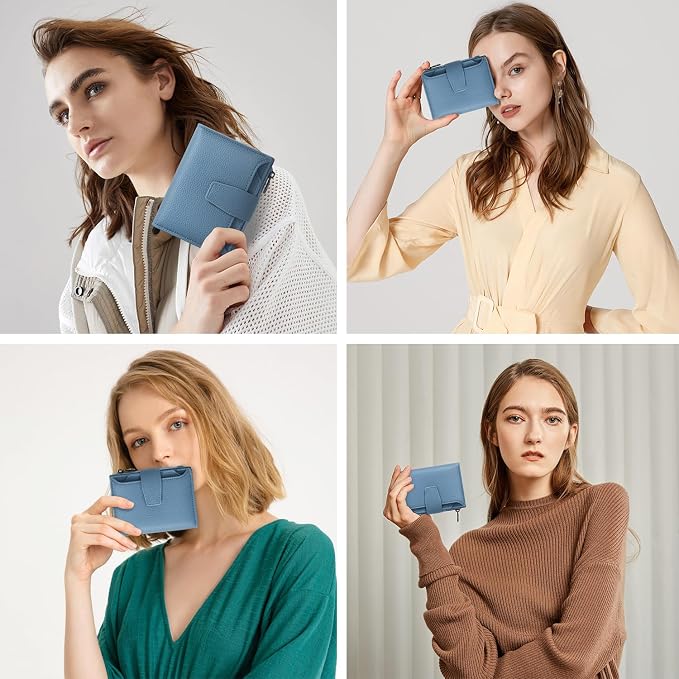 Airkit Small Wallet Women RFID Blocking Soft Leather Bifold Compact Card Holder Wallet for Women with Zipper Coin Pocket 4 ID Window
