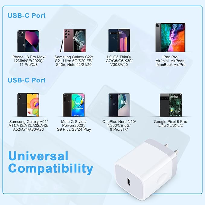 USB C Box Fast Charger Block for Samsung Galaxy A17 5G A16 A15/A54/A36/S25/S24FE/A13/A53/A03S/A23/A24/Z Fold7/S23/S22,iPhone 17 Pro Max/16/15,Pixel 10Pro/9a/8,20W Wall Charger Plug USB C Charger Brick