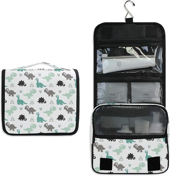 senya Hanging Travel Toiletry Bag Kit Makeup Case Cosmetics Organizer for Men Women (Dinosaur Grey)