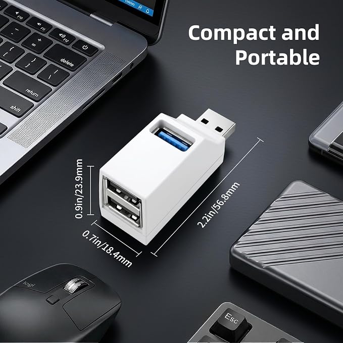 3 Ports USB-Adapter, USB Hub with 3.0 and Double 2.0 USB-Adapter, Portable USB Splitter 1 in 3 Out for U Disk,Keyborad, Mouse,Mobile Hard Disk, etc (White)