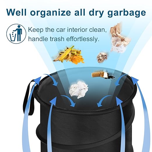 Car Trash Can, Large-Sized Pop-up Car Trash Bin, Collapsible Garbage Can, Trash Bag with Elastic Band Hanging, Double-Layer Washable Trash Can, Waste Basket with Velcro