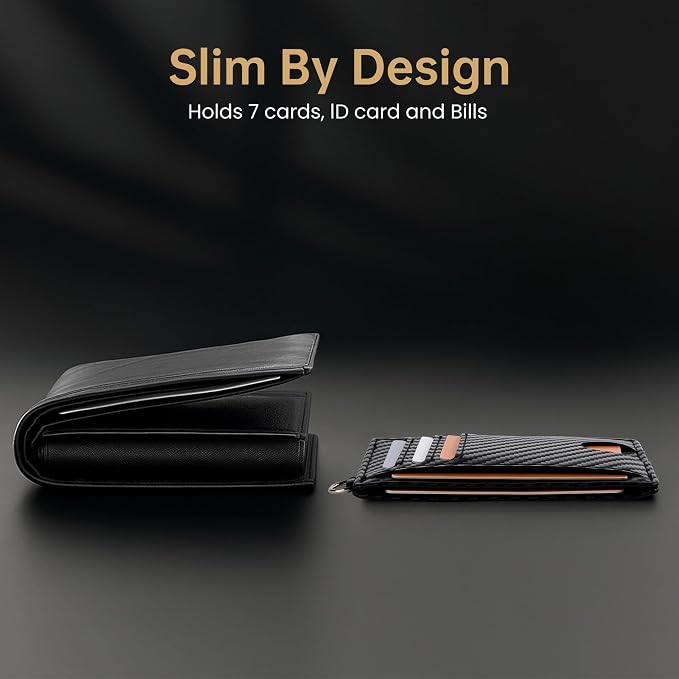 Mayski Slim Wallet, Credit Card Holder for Women, Minimalist Front Pocket RFID Blocking Card Cases, Small Wallet Women Men(Carbon Fiber Black)