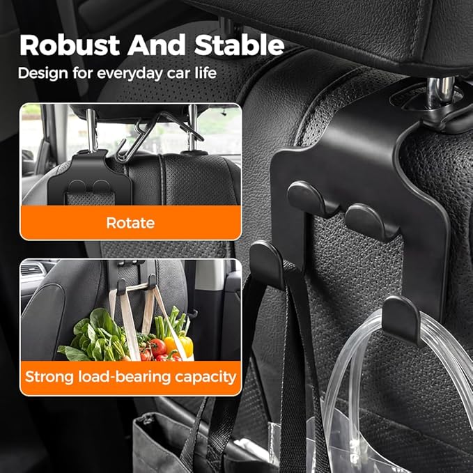 Car Seat Headrest Hook, Double Fur Leather Seat Back Hanger, Universal Headrest Organizer for Purses Bags Coats Umbrellas Grocery (2pcs)