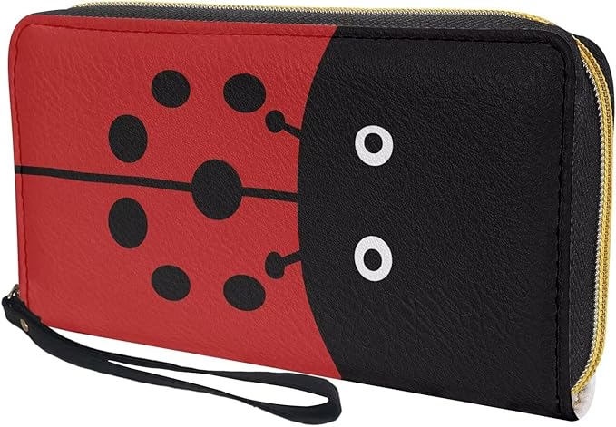 Bulopur Ladybugs Print Womens Wristlet Wallet PU Leather Waterproof Ladies Purses Handbag Zip Around Coin Cash Clutch Card Organizers Gifts for Girlfriend