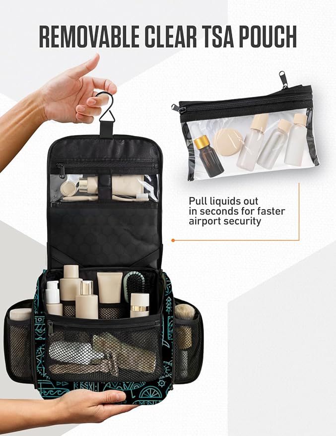 VENTURE 4TH Hanging Travel Toiletry Bag for Women & Men – Large Toiletry Organizer with 17 Compartments, Removable TSA Pouch, Travel Wash Bag for Toiletries, Makeup & Shaving Kit (Surfing Vibes)