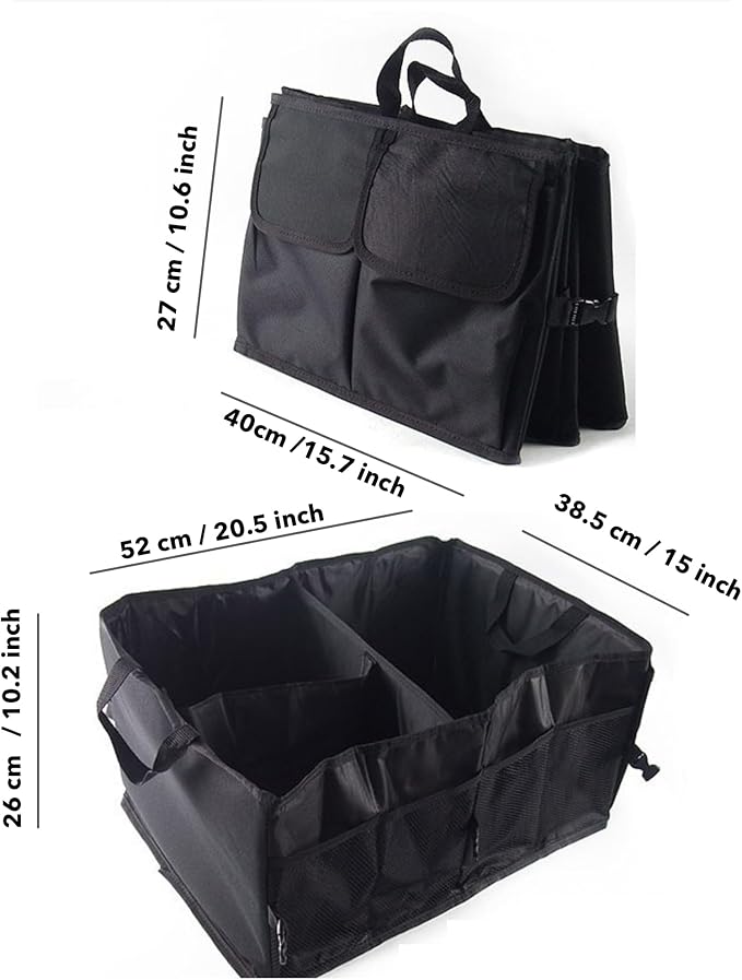 Trunk Organizer for Car - 52L Large Capacity Collapsible Multi Compartments Storage Organizer, Portable Car Storage Box for most Cars/Suv, Black