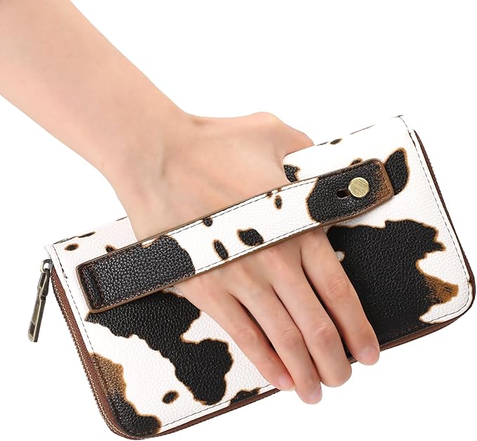 GAEKEAO Wallet for Women Clutch RFID Blocking Wristlet Leather Purse Large Capacity Credit Card Holder with Grip Hand Strap