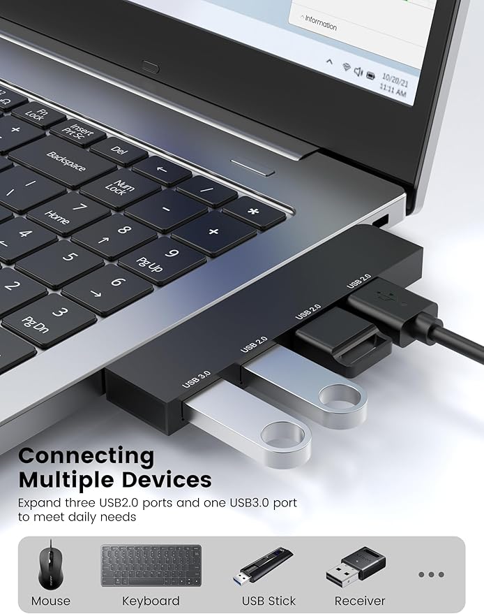 USB Hub 2Pack, Fidioto 4 Port Network-Hub(1 * 3.0 Hub, 3 * 2.0 Hub), USB Expander Hub for Laptop, iMac Pro, MacBook Air, Mac mini/Pro, Surface Pro, Notebook PC, USB Flash Drives and Mobile HDD Etc.