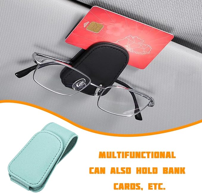 Sunglasses Holder for Car Visor, Microfiber Leather Magnetic Sun Visor Eyeglasses Hanger & Ticket Card Clip, Multi-Function Automotive Interior Glasses Mount, Universal Fit (Sky Blue)