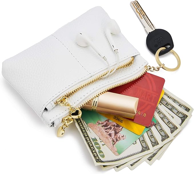 ZOOEASS Women Genuine Leather Zip Mini Coin Purse With Key Ring Triple Zipper Card Holder Wallet