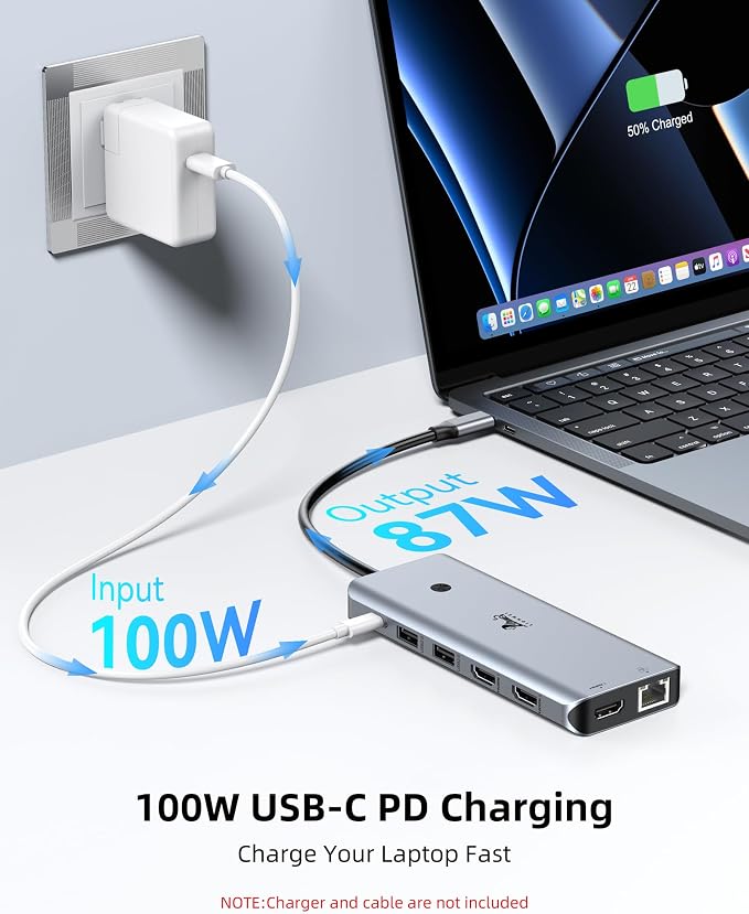 LIONWEI 12-in-1 USB C Docking Station Multiport Adapter, Triple Monitor 3 HDMI 4K@60Hz, 1000Mbps Ethernet, 10Gbps USB 3.1, PD 100W, SD/TF, Screen On/Off Button for Laptop/Windows/macOS