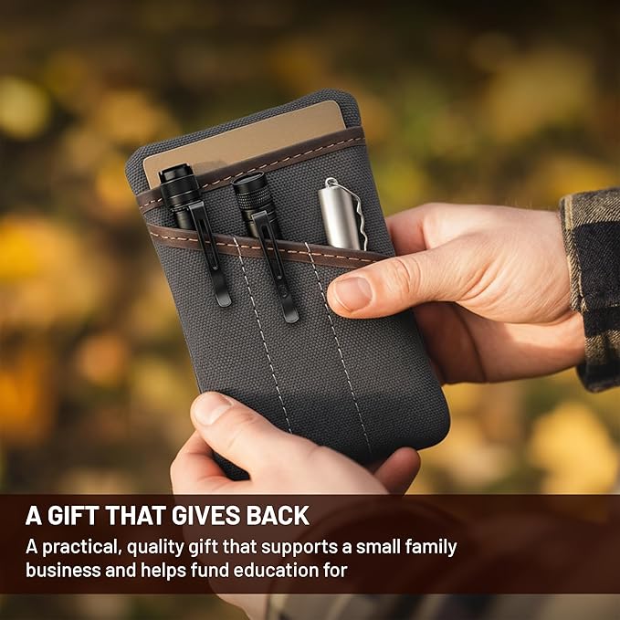 Waxed Canvas EDC Pocket Organizer for Men - Multi-Tool Back Pocket Pouch for Phone/Notebook, Pen, & EDC Gear - Water-Repellent Leather Tool Pouch, Sizes: 6” x 4” & 7” x 5”