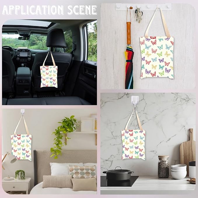 CREATCABIN Butterfly Car Trash Bag Car Garbage Bag Back Seat Organizer Trash Can Bin Cute Printed One-Handed Strap Garbage Bags for Car Accessories Vehicle Travelling Camping Outdoor 11.8x9.84 Inch