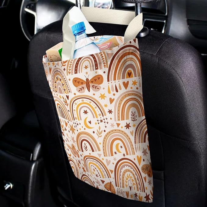 Car Trash Bag Hanging No Snap Small Garbage Bag for Car Back Seat Cute Printed One-handed Strap Trash Bags Car Accessories-Rainbow Car Trash Bags