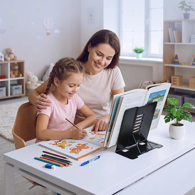 Book Stand, Book Holder, Book Stand for Reading – for Desk & Music | 6 adjustable angles, sturdy metal anti-slip, foldable & compact, holds cookbooks & tablets, great for students