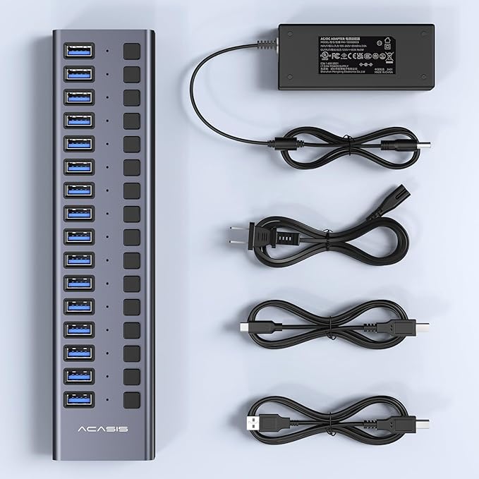 Powered USB 3.2 Hub, ACASIS 16 Ports USB 3.2 Hub with 10Gbps Data Speed,Aluminum Housing, USB Hub Powered with 96W Power Adapter, USB Hub for PC/Laptop, Computer, Flash Drive, Printer, Camera