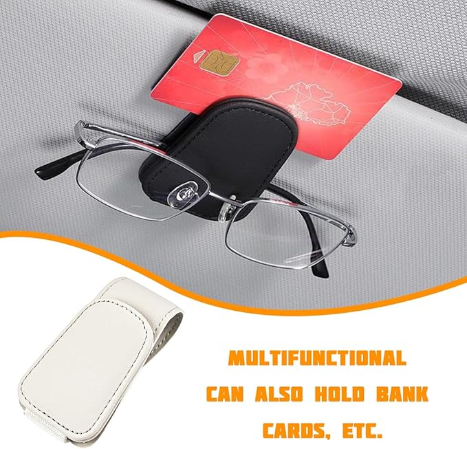 Sunglasses Holder for Car Visor, Microfiber Leather Magnetic Sun Visor Eyeglasses Hanger & Ticket Card Clip, Multi-Function Automotive Interior Glasses Mount, Universal Fit (Light Beige)