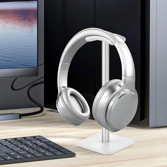 Headphone Stand, Detachable Headphone Holder, Universal Gaming Headset Holder, Space Saving Headset Stand for Desk, Headphone Holder Stand for Most Wired and Wireless Headphones (White)