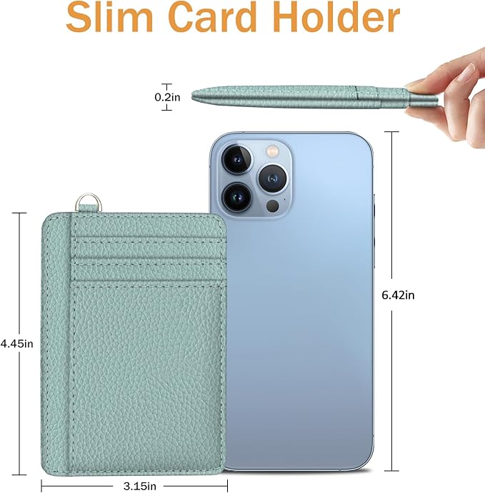 Yonlevres Credit Card Holder for Women, Slim RFID Wallet Front Pocket Small Card Holder, Travel ID Window PU Leather Cute Funny Thin RFID Blocking Case Organizer Gifts Ladies Green