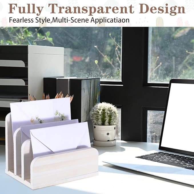 Briwooody Wooden Mail Organizer 3 Slots Mail Holder for Desk Wood File Paper Letter Holder for Letter Envelope Filing Cell Phone Document Storage, Organizer Tray for Office and Home(White)