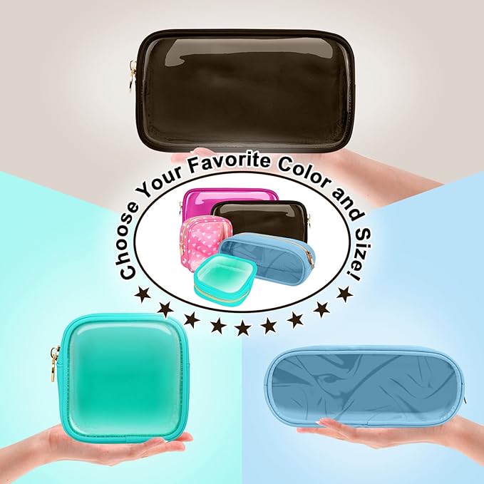 Small Clear Travel Makeup Organizer Bag for Purse, Cute Black Makeup Bag Preppy Cosmetic Zipper Pouch Purse, Transparent PVC & Nylon Toiletry Bag Clutch Makeup Brush Bag Storage for Women Girls(Brown)