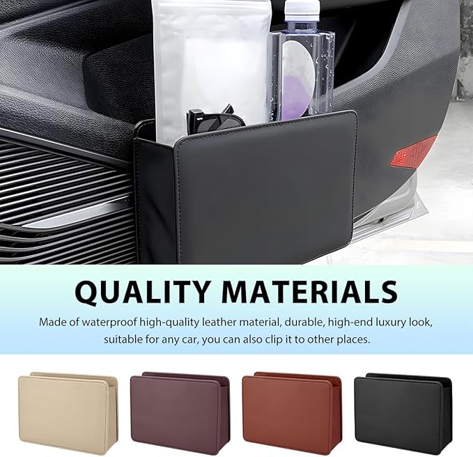 Car Trash Can, Waterproof Leather Hanging Storage Container Vehicle Dustbin, Auto Foldable Mini Garbage Organizer Trash Bag for Truck SUV RV, Essential Car Accessories (Dark Brown)