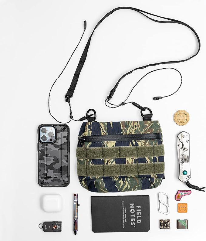 TACTICAL_GEEK Cache L2 EDC Sling Bag, Nylon Crossbody Bag Organizer, EDC Molle Bag, Multifunctional Shoulder Small Bag for Daily Hiking Carry, Camouflage