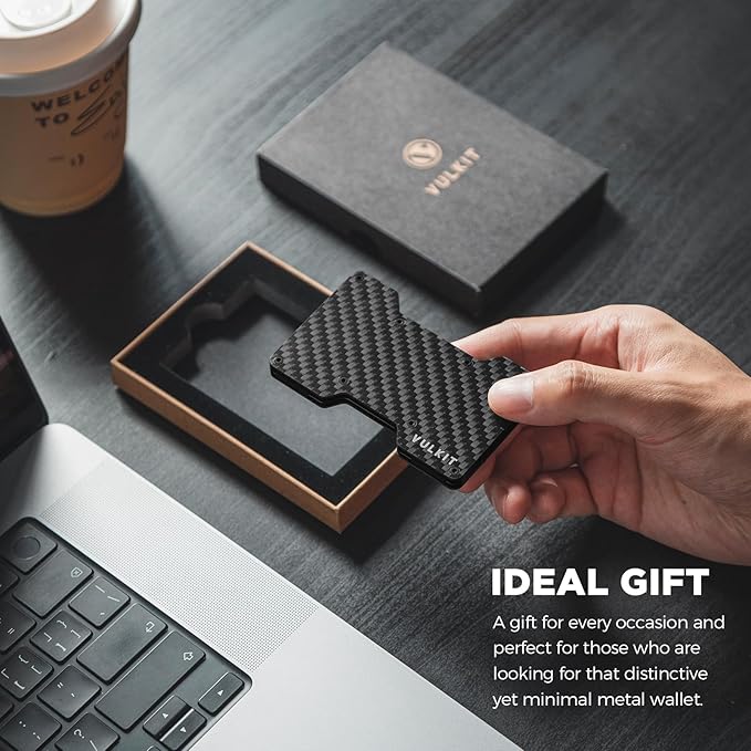 VULKIT Men's Metal Wallet with Money Clip Slim Credit Card Holder, Minimalist Business Card Case Front Pocket Wallet for Men(Carbon Black)
