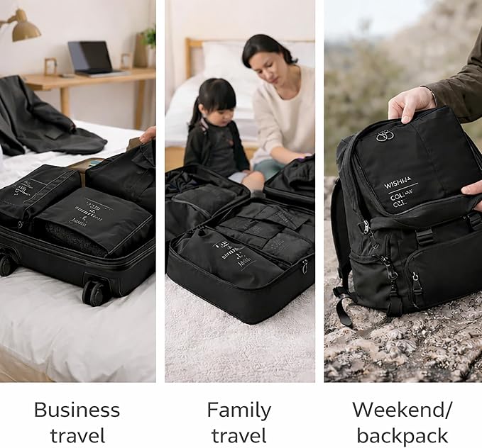 7 Set Packing Cubes For Travel | Luggage Organizer Bags With Shoe, Laundry Bag, Accessory Pouch And Lingerie Bag | Durable And Space Saving Suitcase Organizer For Travel Essentials | Black